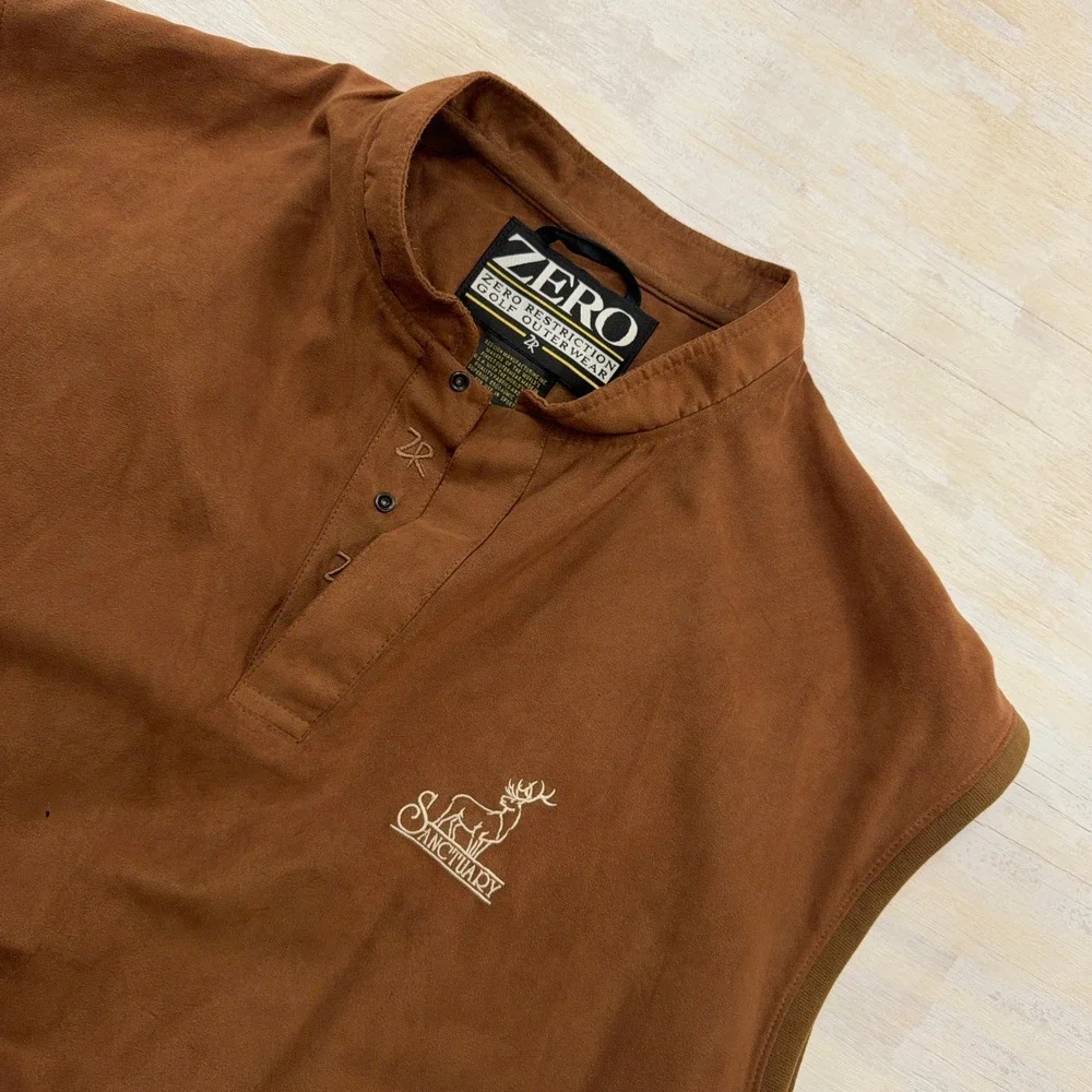 Zero Restriction Vest Golf Outerwear Microfiber Henley Pullover Brown Men Large
